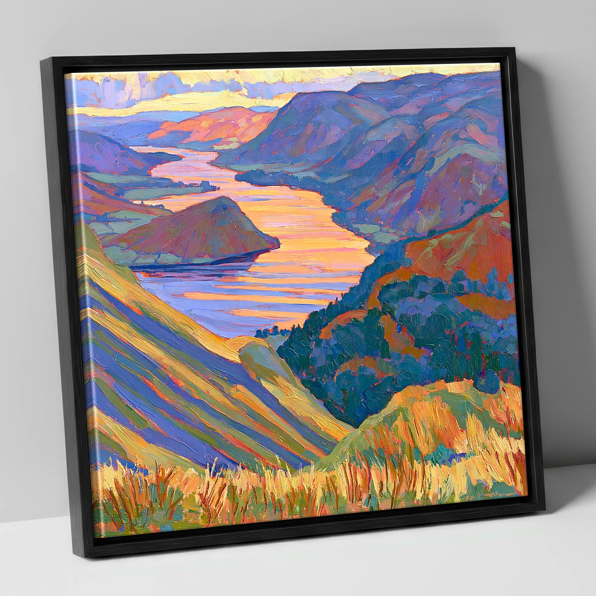 Vivid Sunset Over Ullswater lake district lake canvas wall art in black frame