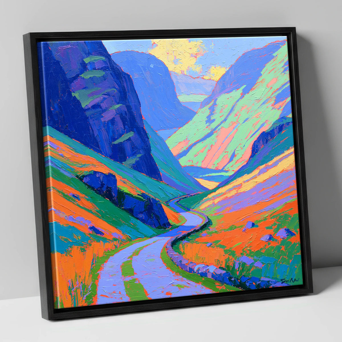 Mountain Pass With Violet Crags lake district valley canvas wall art in black frame