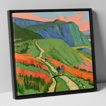Vivid Mountain Path Walkers lake district walking canvas wall art in black frame