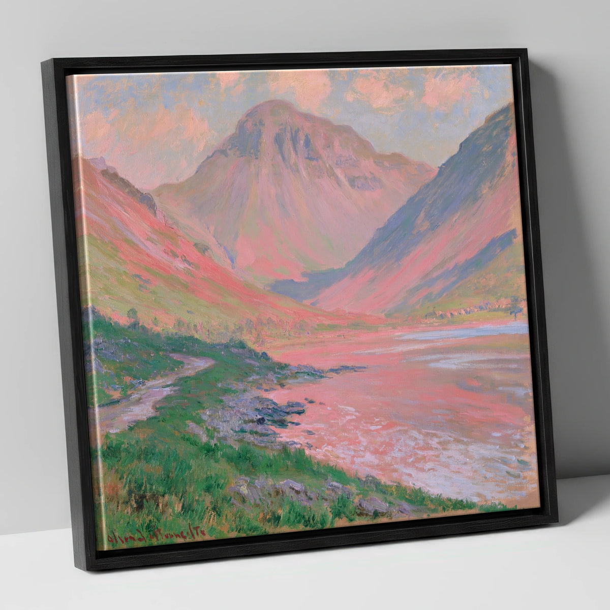 Great Gable in Coral Light lake district fell canvas wall art in black frame