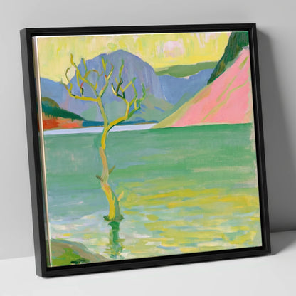 Vibrant Buttermere Lone Tree lake district lake canvas wall art in black frame
