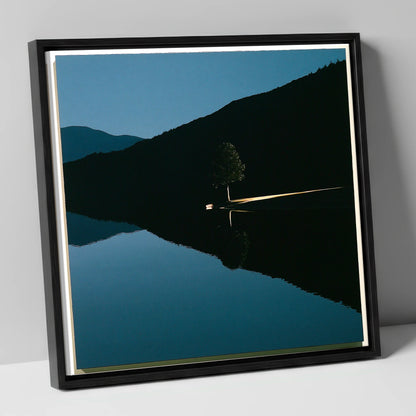 Illuminated Shore on Calm Lake lake district lake canvas wall art in black frame