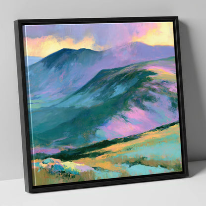Mountain Summit in Pastel Light lake district fell canvas wall art in black frame