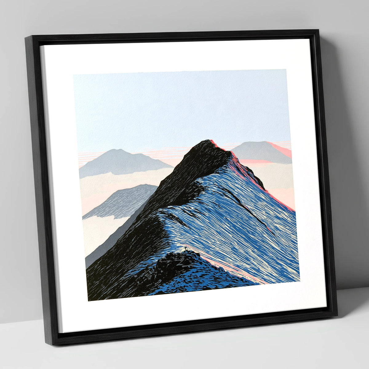 High Mountain Ridge Above Mist lake district fell canvas wall art in black frame