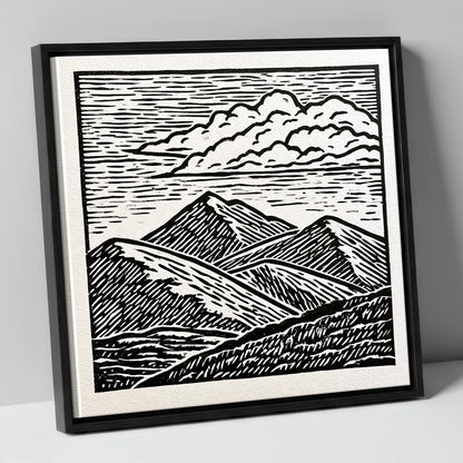 Black and White Rolling Fells lake district fell canvas wall art in black frame