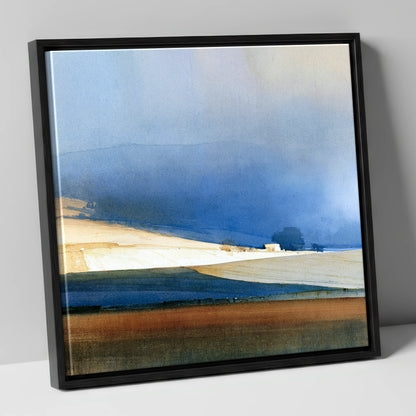 Patchwork Fields Under Indigo Sky lake district valley canvas wall art in black frame