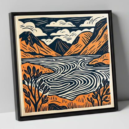 Wasdale Valley in Terracotta lake district valley canvas wall art in black frame