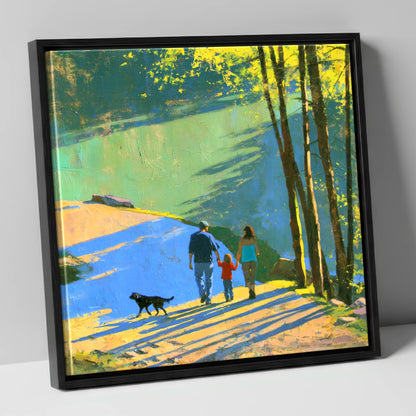 Sunlit Aira Force Dog Walk gifts for dog walkers canvas wall art in black frame