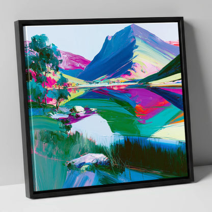 Vivid Lake District Mountain Reflection lake district fell canvas wall art in black frame