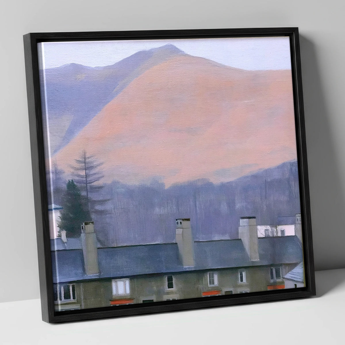 Skiddaw over Keswick at Dusk lake district village canvas wall art in black frame