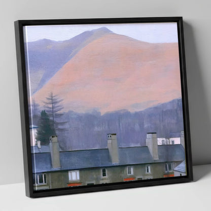 Skiddaw over Keswick at Dusk lake district village canvas wall art in black frame