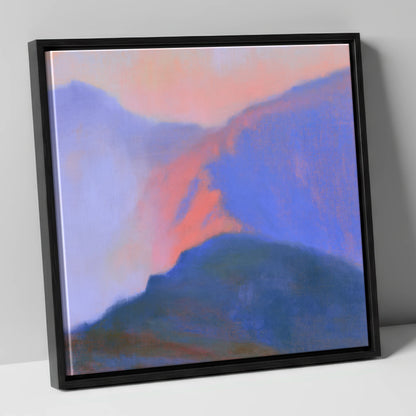 Misty Mountain Ridge in Pink Light lake district fell canvas wall art in black frame