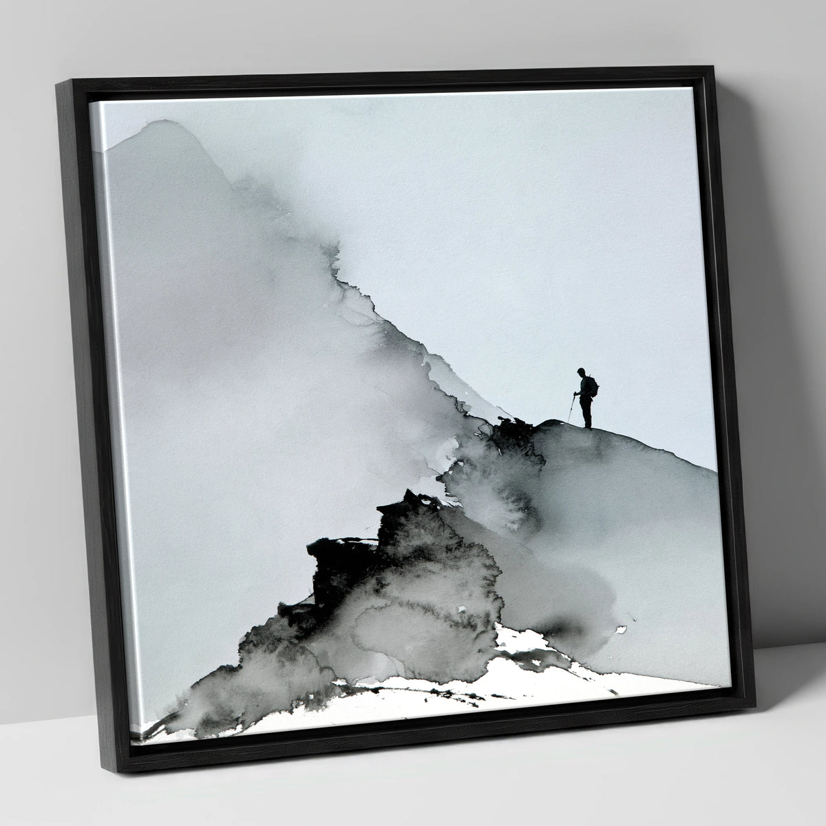 Striding Edge Walker Silhouette lake district walking canvas wall art in black frame