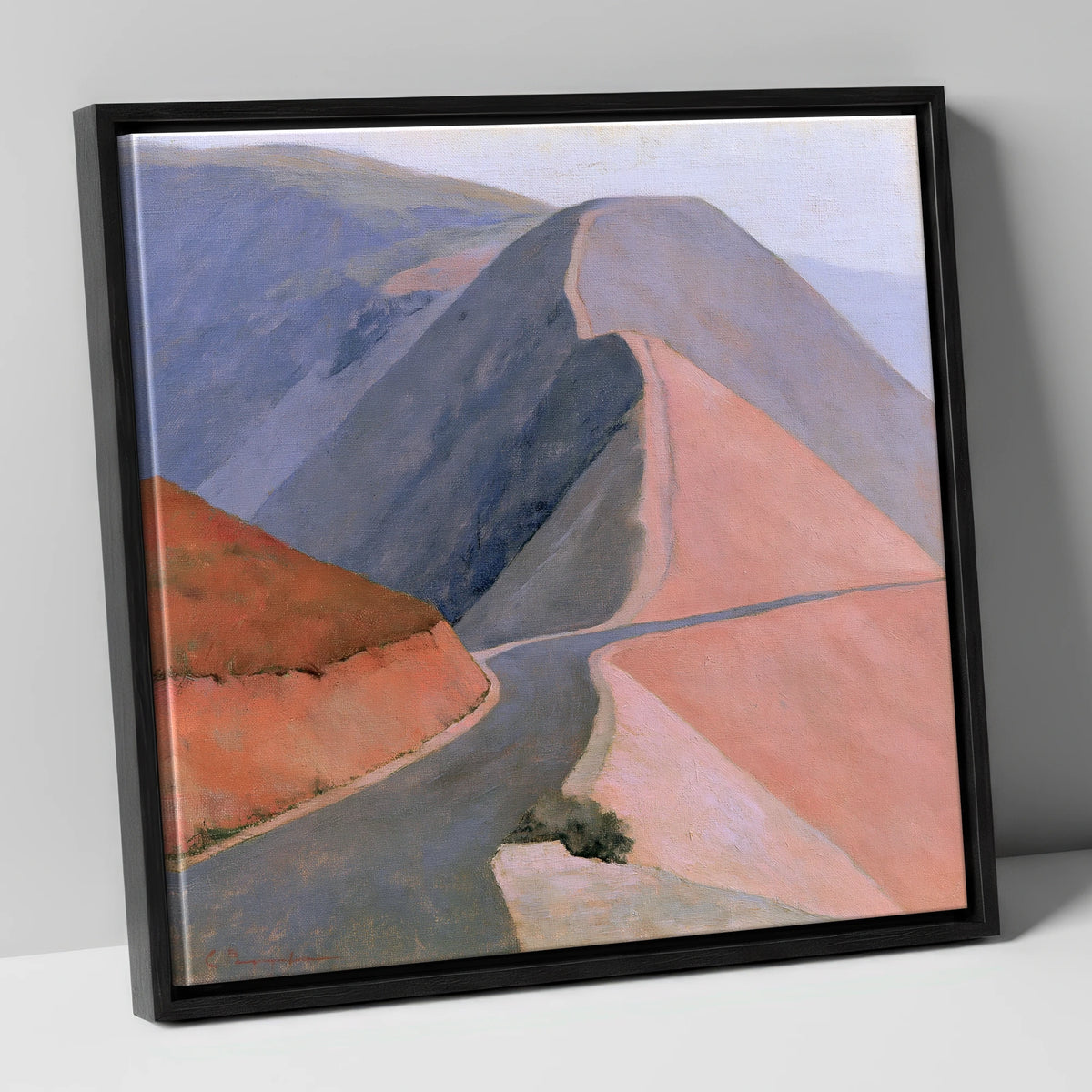 Winding Mountain Pass in Pastel lake district valley canvas wall art in black frame