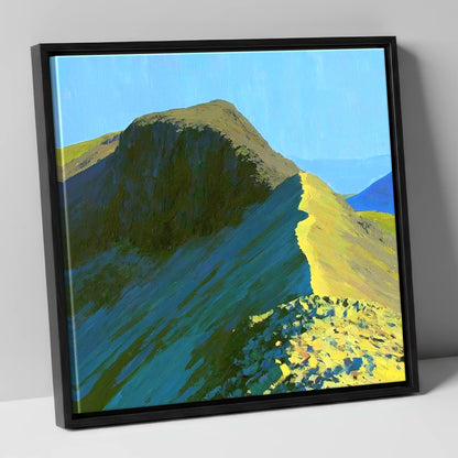 Sunlit Bowfell Ridge Path lake district fell canvas wall art in black frame