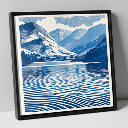Cobalt Blue Lake And Fells lake district lake canvas wall art in black frame