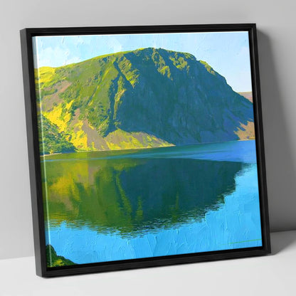 Vibrant Crag Fell Lake Reflection lake district fell canvas wall art in black frame