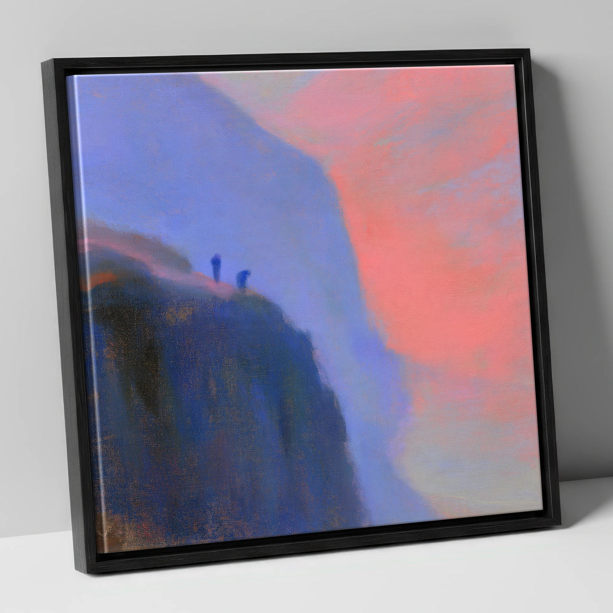Crag Climbers in Pink Twilight lake district walking canvas wall art in black frame
