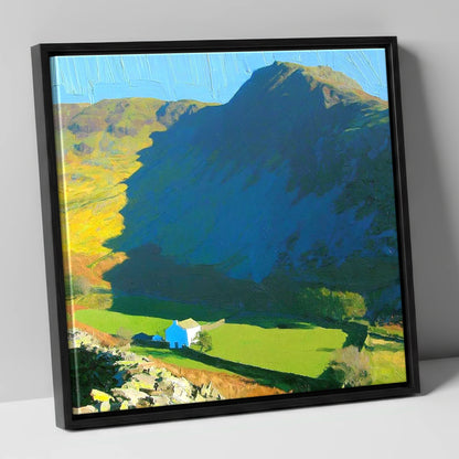Harter Fell Over Valley Farm lake district fell canvas wall art in black frame