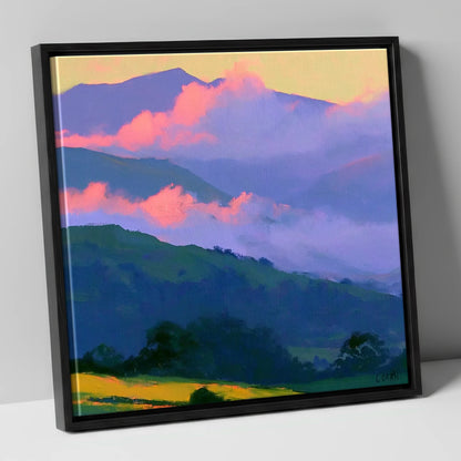Pink Clouds Over Rolling Fells lake district fell canvas wall art in black frame