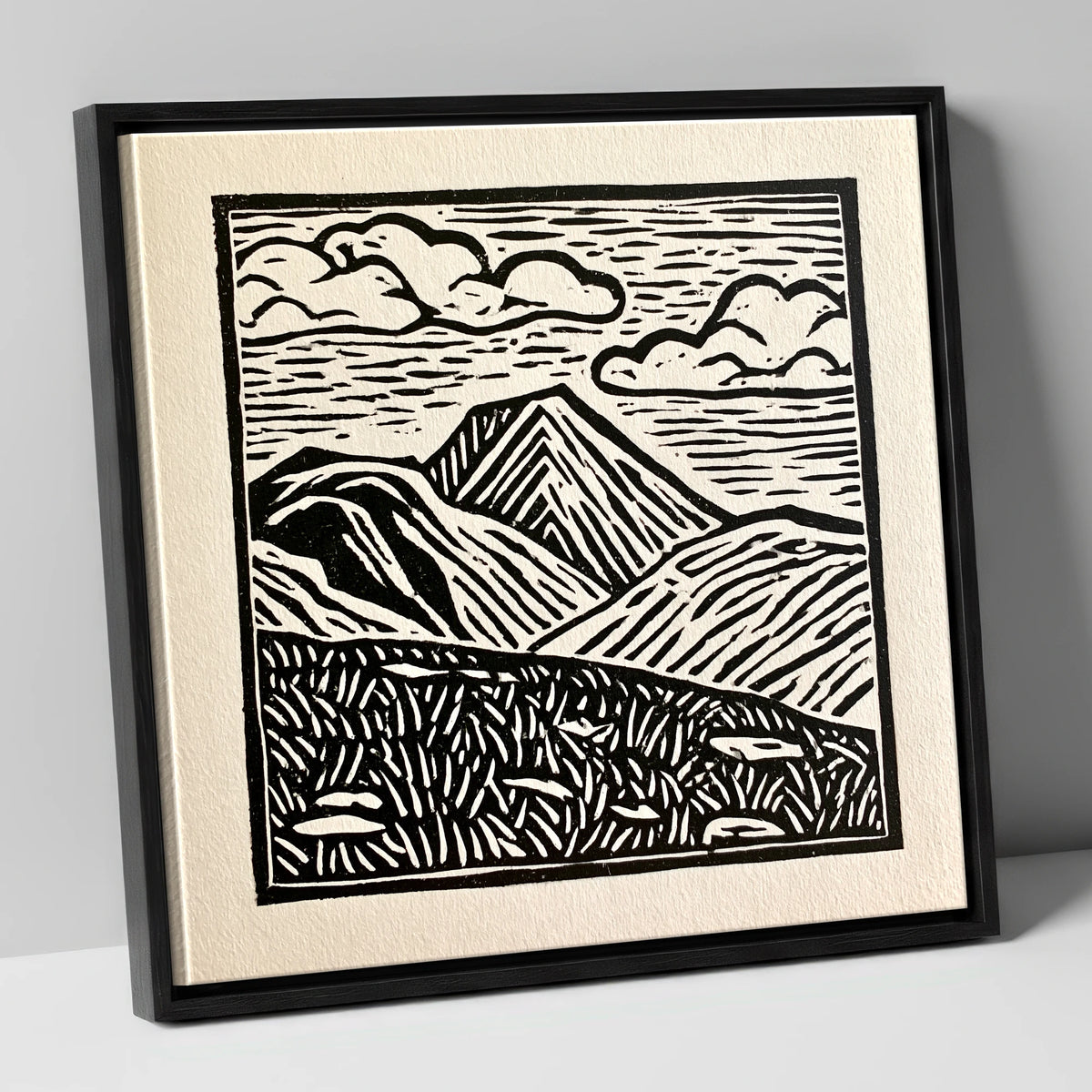 Great Gable In Monochrome lake district fell canvas wall art in black frame