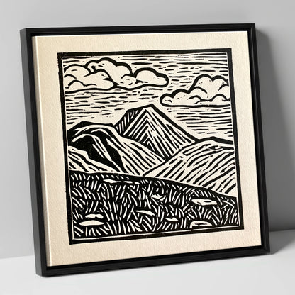 Great Gable In Monochrome lake district fell canvas wall art in black frame