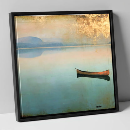 Windermere Canoe in Golden Haze lake district lake canvas wall art in black frame