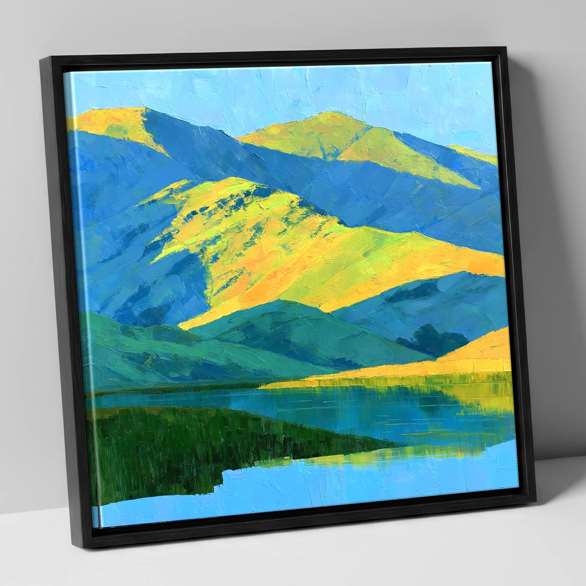 Sunlit Fells and Deep Blue Shadows lake district sky canvas wall art in black frame