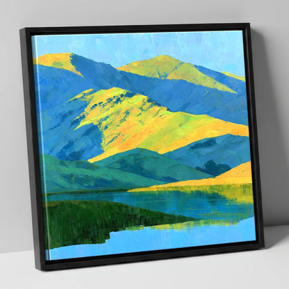 Sunlit Fells and Deep Blue Shadows lake district sky canvas wall art in black frame