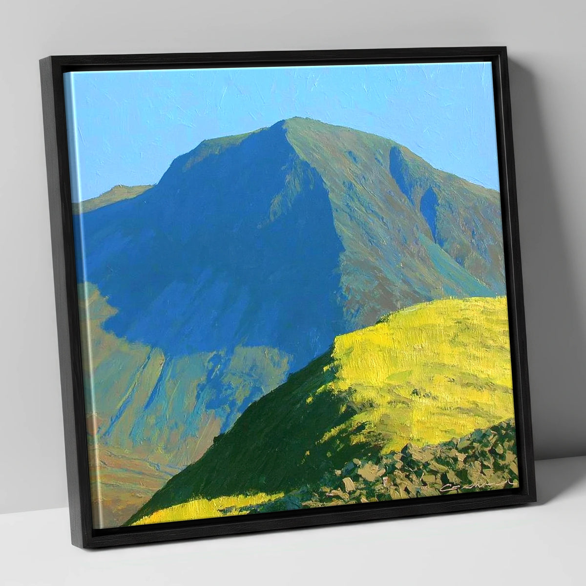 Sunlit Ridge Below Kirk Fell lake district fell canvas wall art in black frame