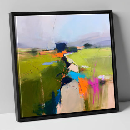 Vivid Valley Drystone Wall lake district valley canvas wall art in black frame