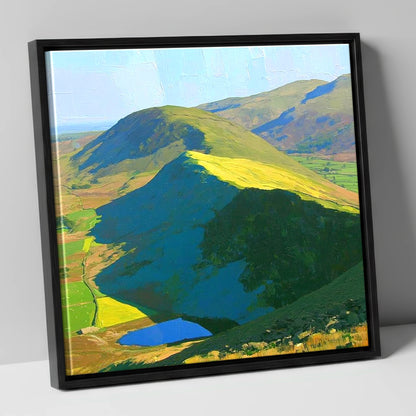 Vivid Sunlight On Beda Fell lake district fell canvas wall art in black frame