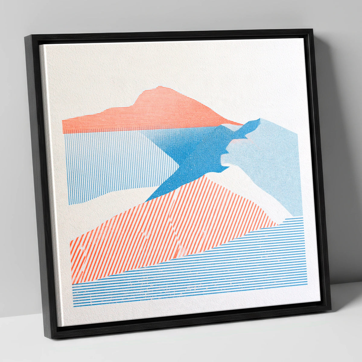 Helvellyn in Coral and Blue lake district fell canvas wall art in black frame