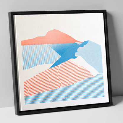 Helvellyn in Coral and Blue lake district fell canvas wall art in black frame