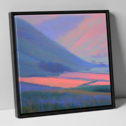 Pink Light on Dale Fields lake district valley canvas wall art in black frame