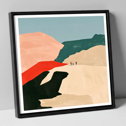 Bold Fell Ridge with Hikers lake district fell canvas wall art in black frame