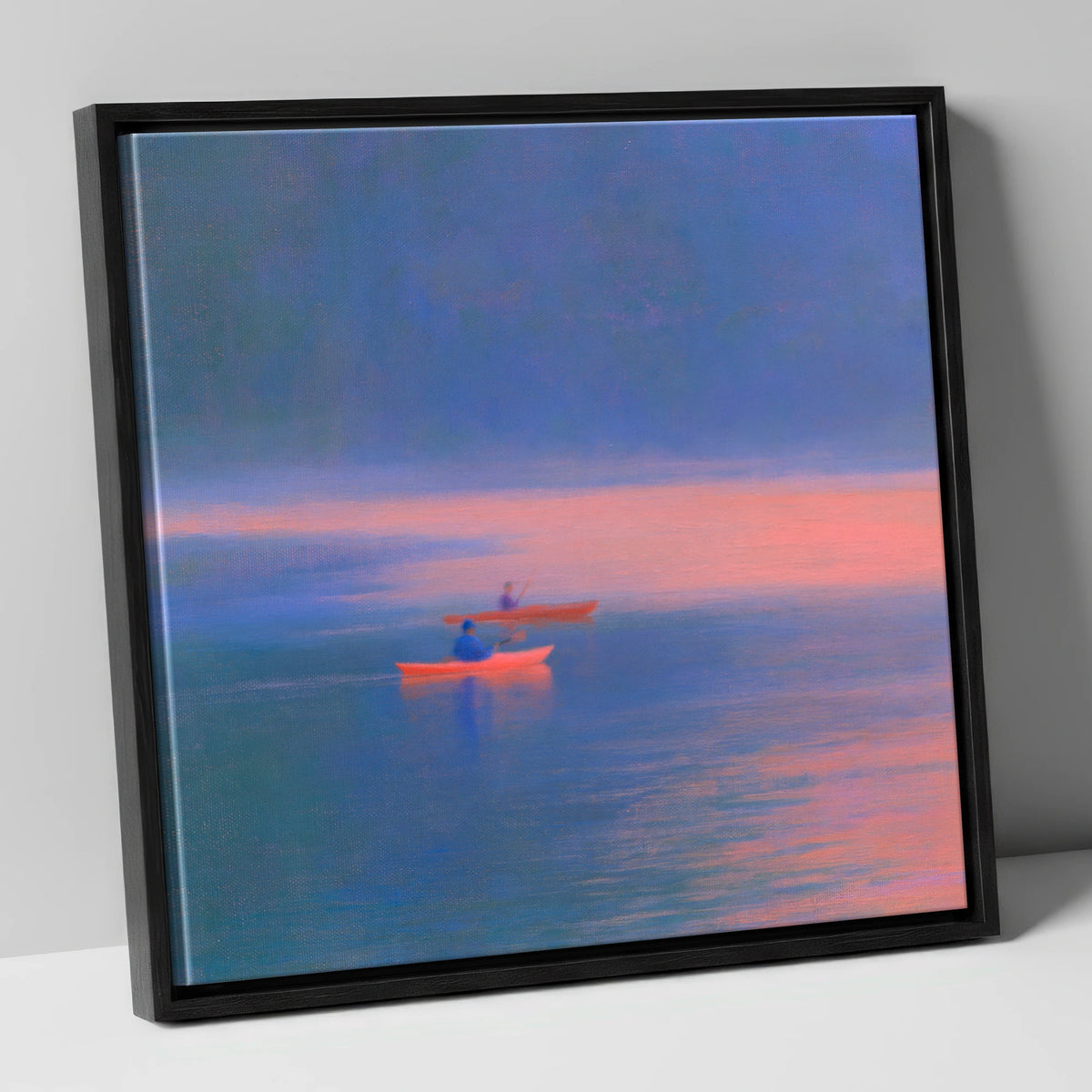 Twilight Kayaks on the Lake lake district walking canvas wall art in black frame