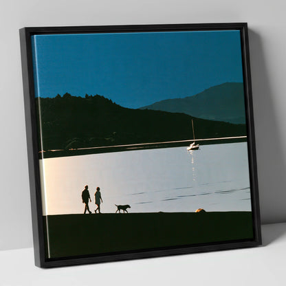 Windermere Dog Walk in Silhouette gifts for dog walkers canvas wall art in black frame