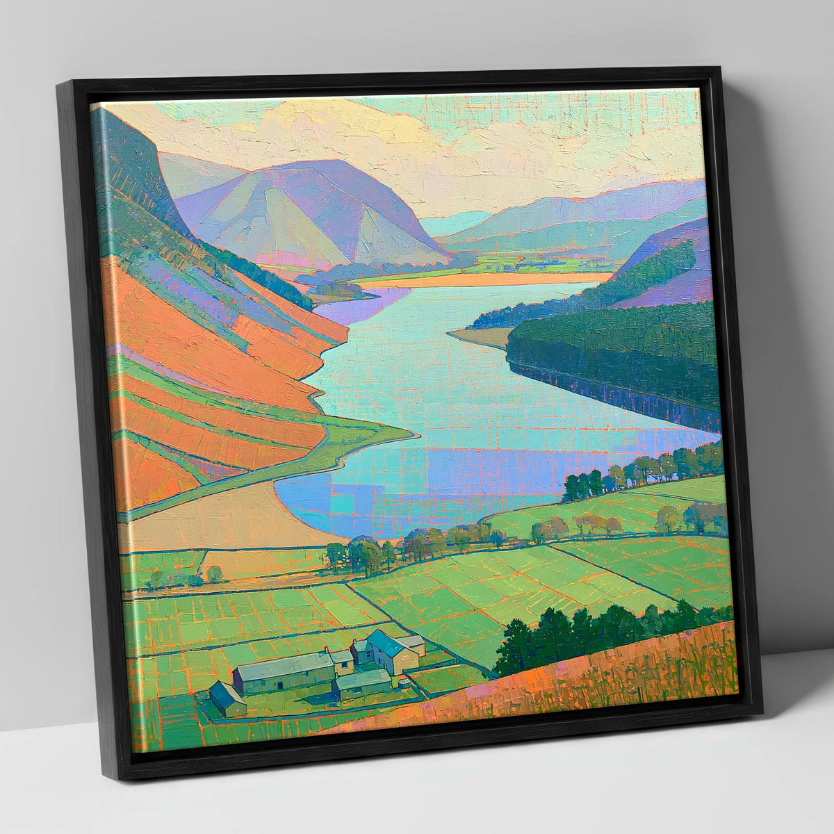 Vibrant Loweswater from Above lake district lake canvas wall art in black frame