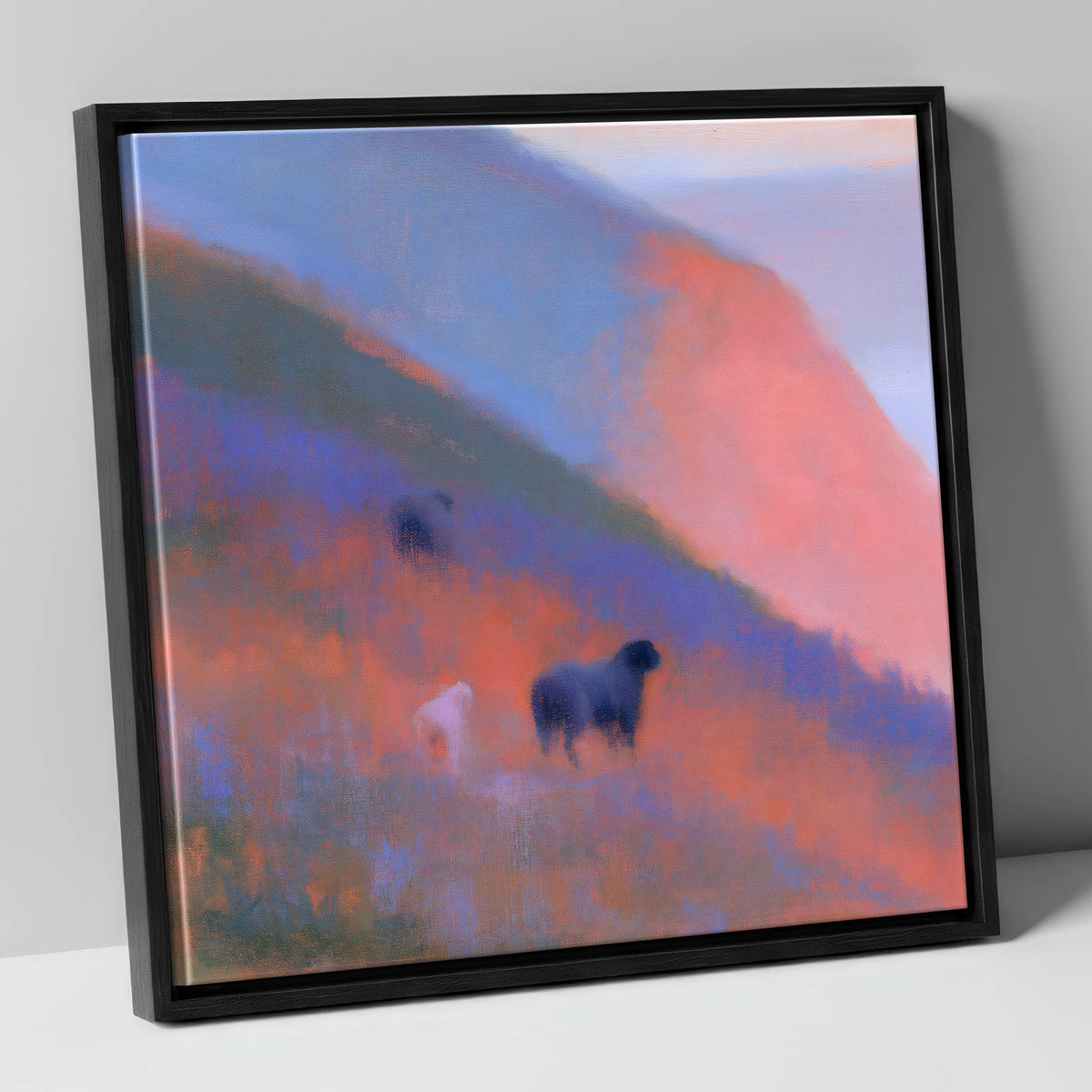 Herdwicks on a Twilight Fellside lake district wildlife canvas wall art in black frame