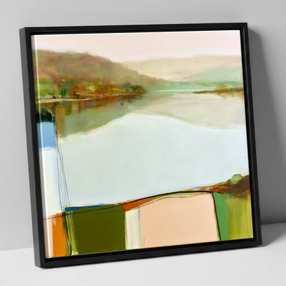 Abstract Calm Lake Reflections lake district lake canvas wall art in black frame