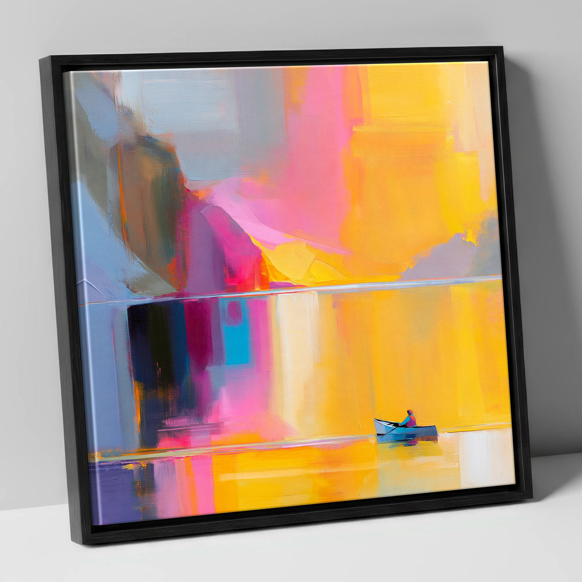 Vibrant Lake Kayaking in Gold lake district walking canvas wall art in black frame