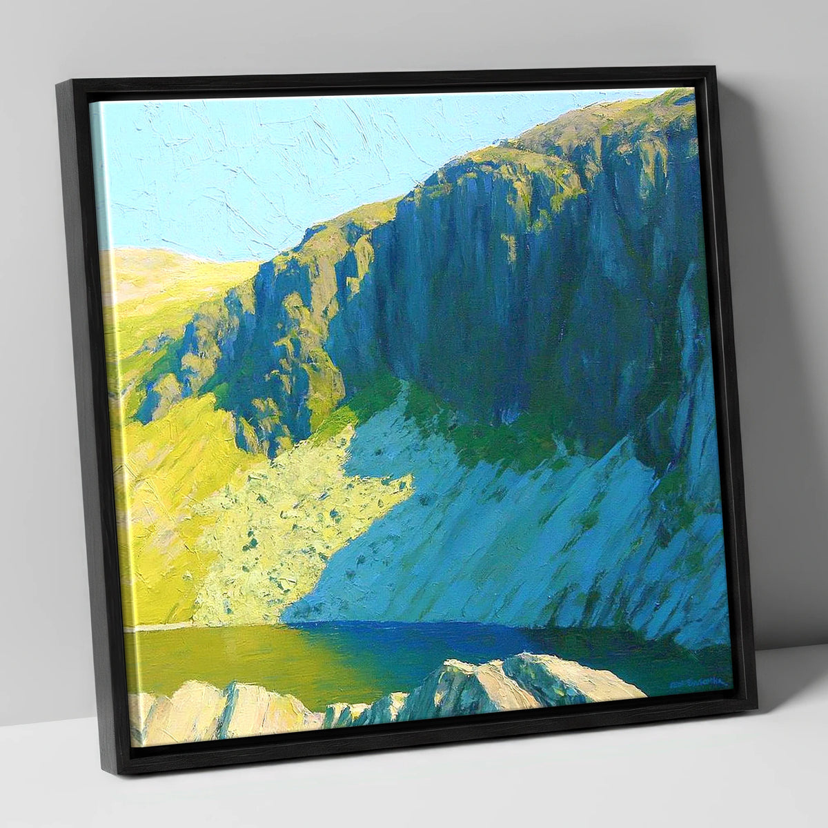 Vibrant Pavey Ark and Tarn lake district fell canvas wall art in black frame
