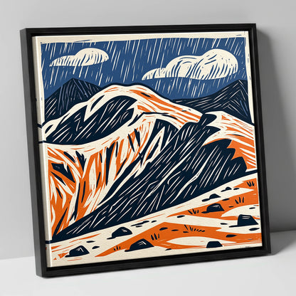 Helvellyn Ridge in Blue and Terracotta lake district fell canvas wall art in black frame