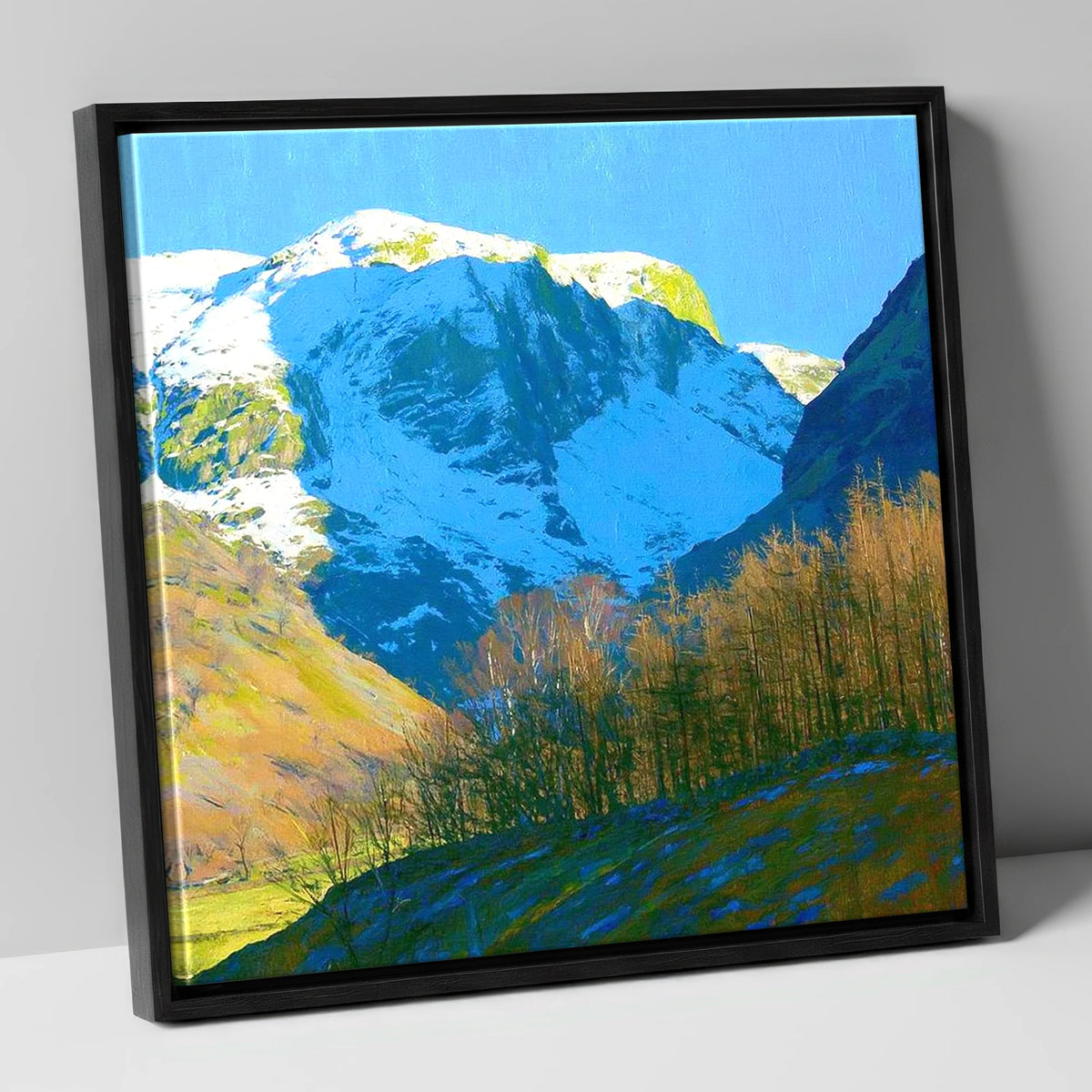 Eagle Crag in Winter Sun lake district fell canvas wall art in black frame