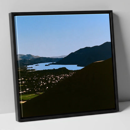 Keswick and Derwentwater in Silhouette lake district village canvas wall art in black frame