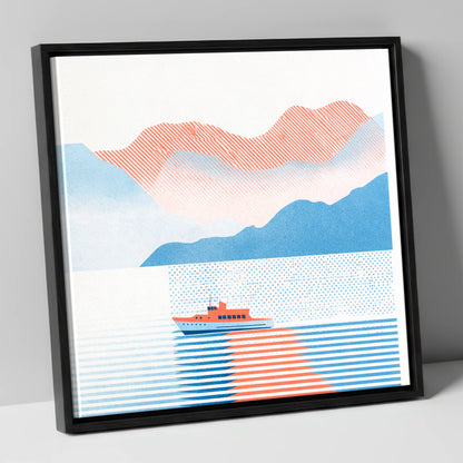Graphic Windermere Lake Cruiser lake district lake canvas wall art in black frame