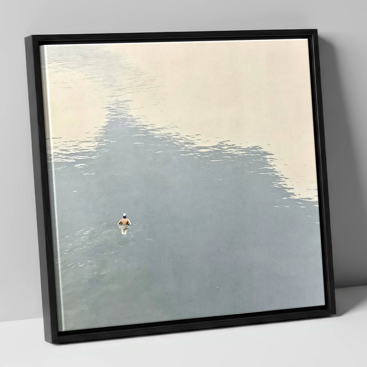 Lone Swimmer on Windermere windermere wall art canvas wall art in black frame