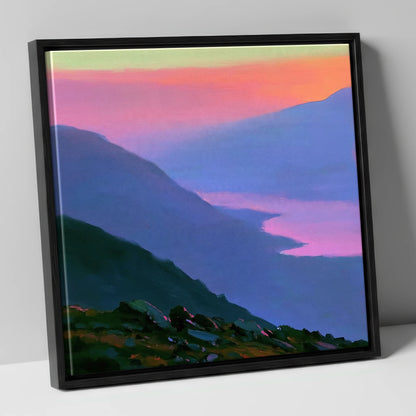 Vivid Sunset Over the Fells lake district fell canvas wall art in black frame
