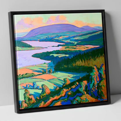 Vibrant Bassenthwaite Lake and Fells lake district lake canvas wall art in black frame